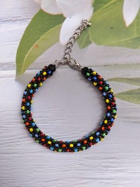 Multicolor Beaded Bracelet with Black Base - Women's Jewelry